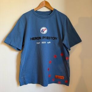 Heron Preston “Hail Mary” Size M T-Shirt Navy Tee Red Star Distressed Men’s